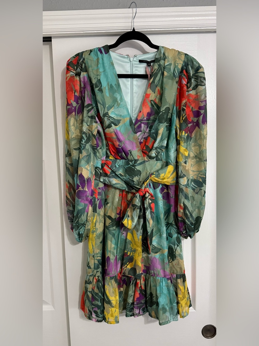 Alex Marie Multicolor Floral Long-Sleeve Dress in Green, Red, Purple, Yellow